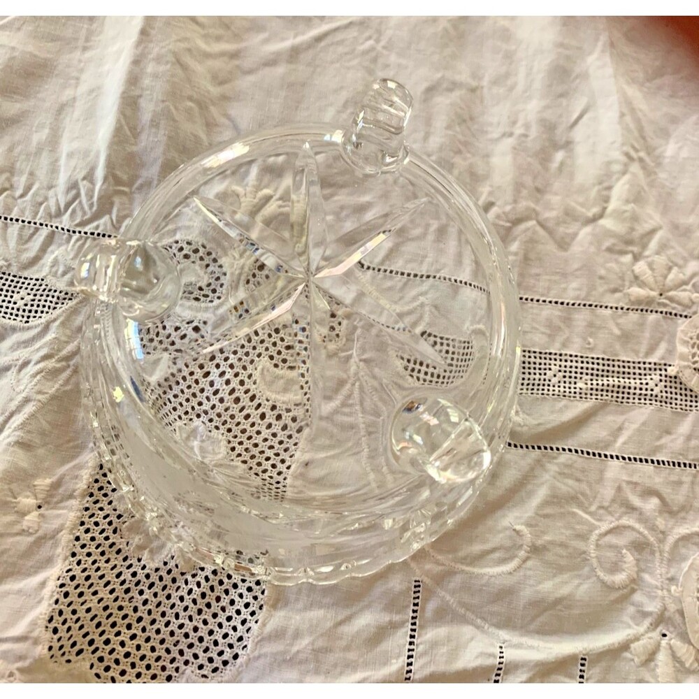 Vintage Footed Cut Glass Bowl – Starburst Base, Sawtooth Rim